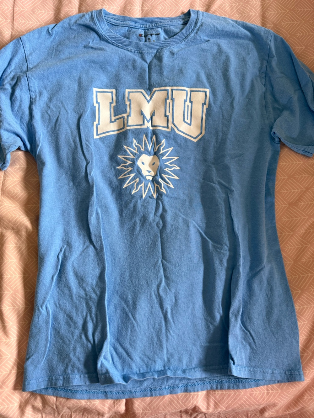 Champion Light Blue LMU Graphic Tee with White Logo
